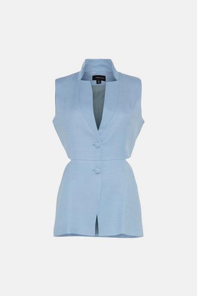 KarenMillen blue Premium Polished Linen Cut Out Waistcoat