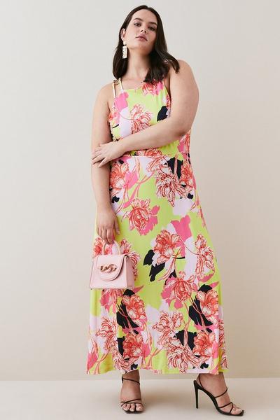 KarenMillen floral Plus Size Neon Floral Print Jersey Maxi Dress