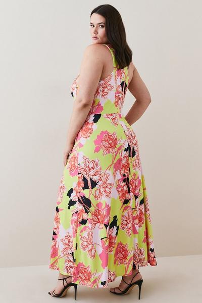KarenMillen floral Plus Size Neon Floral Print Jersey Maxi Dress