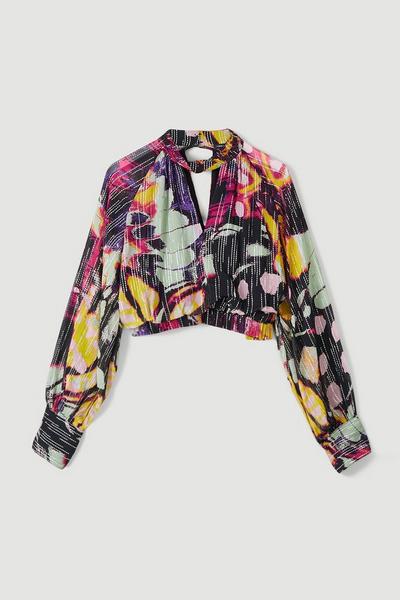 KarenMillen floral Plus Size Abstract Butterly Metallic Blouse