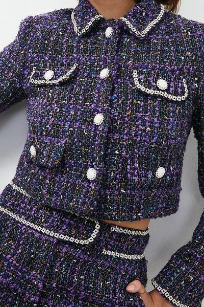 KarenMillen purple Boucle Sparkle Diamante Trim Item Jacket