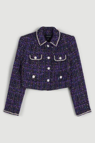 KarenMillen purple Boucle Sparkle Diamante Trim Item Jacket