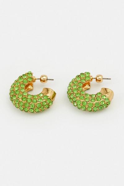 KarenMillen green Gold Plated Green Diamante Hoop Earrings
