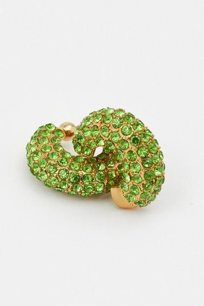 KarenMillen green Gold Plated Green Diamante Hoop Earrings