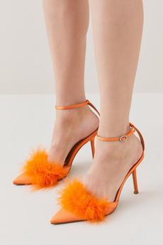 KarenMillen orange Satin Closed Toe Feather Heel