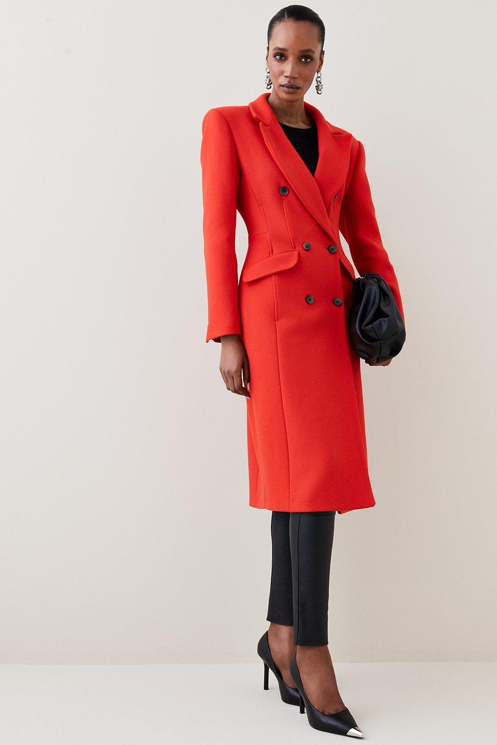 KarenMillen Italian Virgin Wool Blend Hourglass Midi Coat | Debenhams