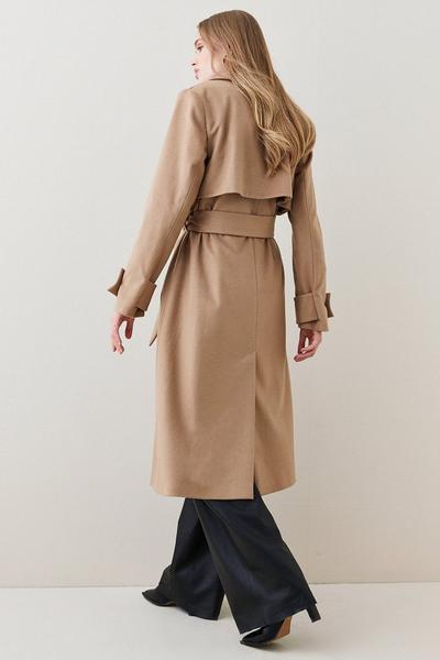 KarenMillen camel Petite Italian Luxurious Textured Wool Luxe Belted Trench Coat