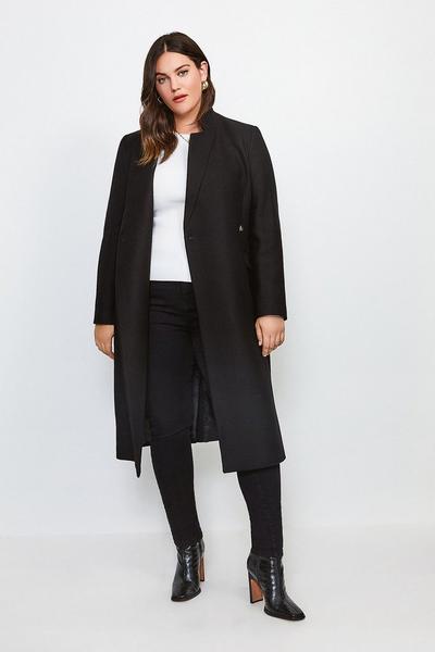 KarenMillen black Plus Size Italian Virgin Wool Blend Notch Neck Coat