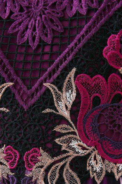 KarenMillen purple Petite Metallic Guipure Lace Mirrored Midi Dress