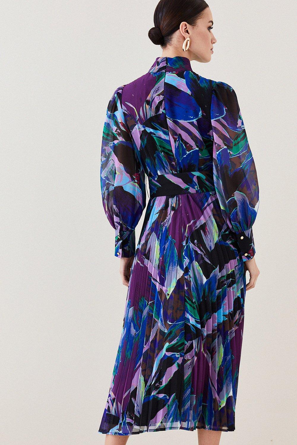 Karen Millen Floral Shirred Detail Woven Maxi Dress Blue | atelier-yuwa ...