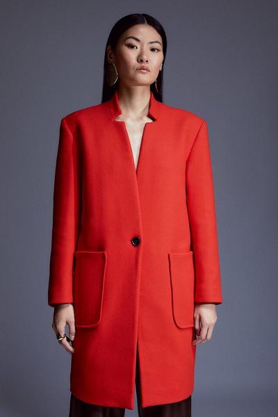 KarenMillen red Italian Virgin Wool Notch Pop On Coat