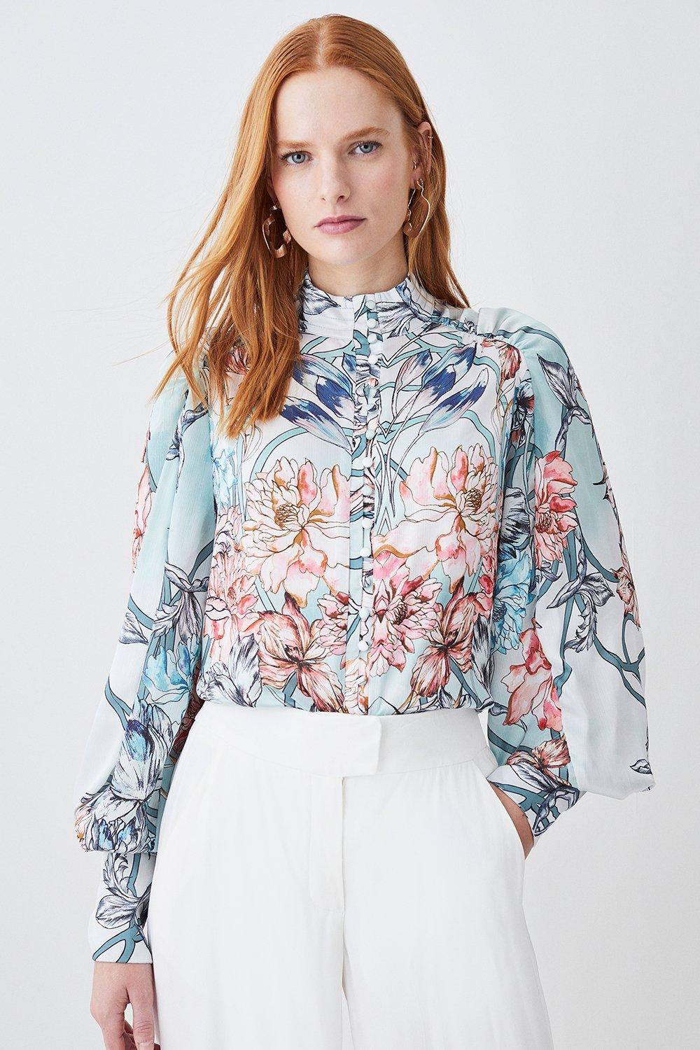 KarenMillen Mirrored Floral Print Satin Blouse | Debenhams