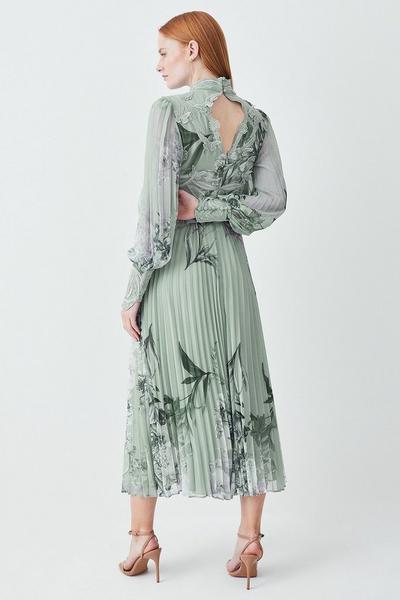 KarenMillen Lydia Millen Floral Applique Lace Pleated Maxi Dress