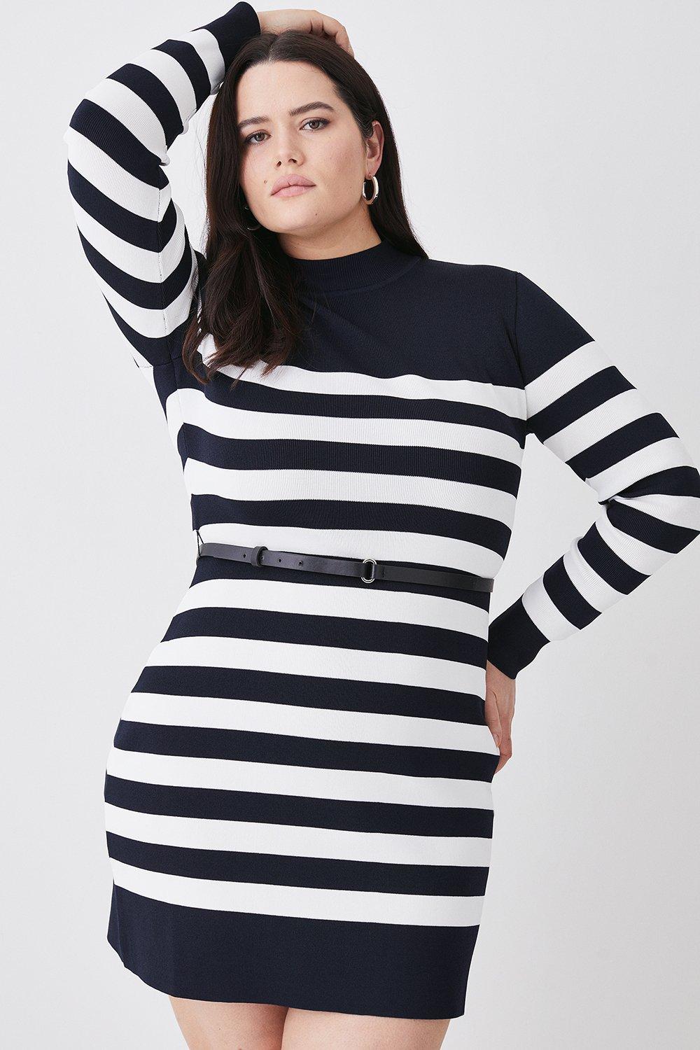 Karenmillen Plus Size Stripe Rib Knit Belted Mini Dress Debenhams