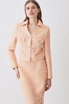 KarenMillen orange Tweed Pocket Crop Jacket