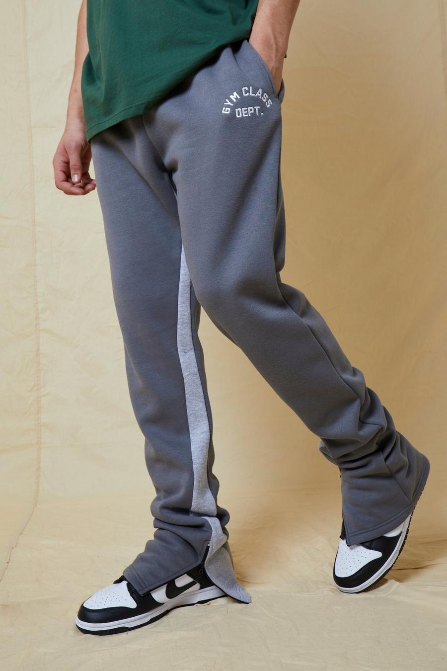 Pantalón deportivo con pernera plisada, bordado y retazo, Charcoal