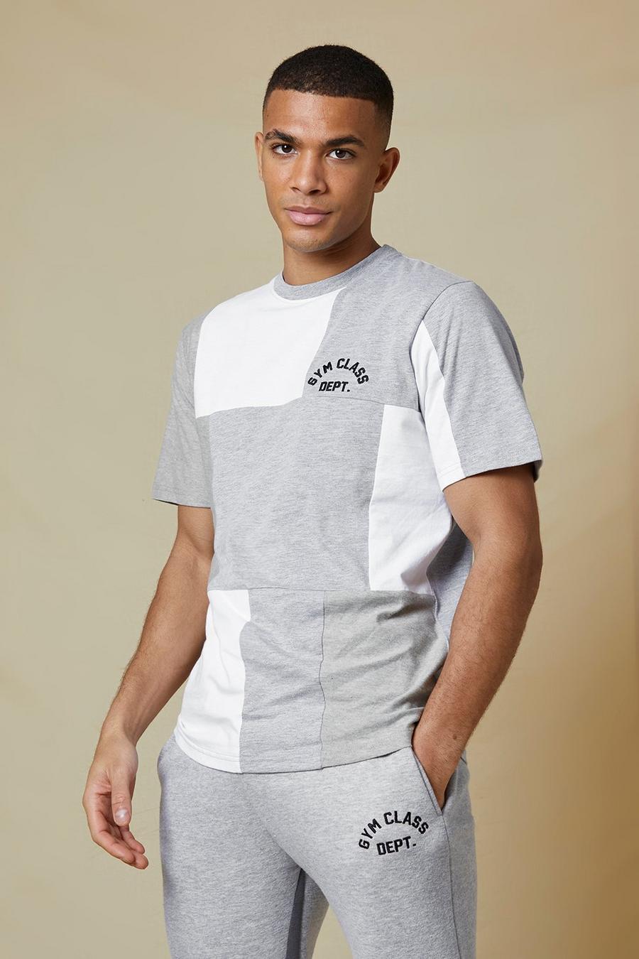 Grey marl Gym Class Embroidered Spliced T-shirt  image number 1