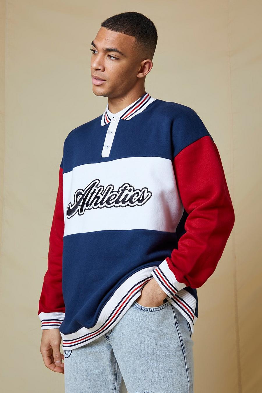 Navy Oversized Applique Colour Block Rugby Top image number 1