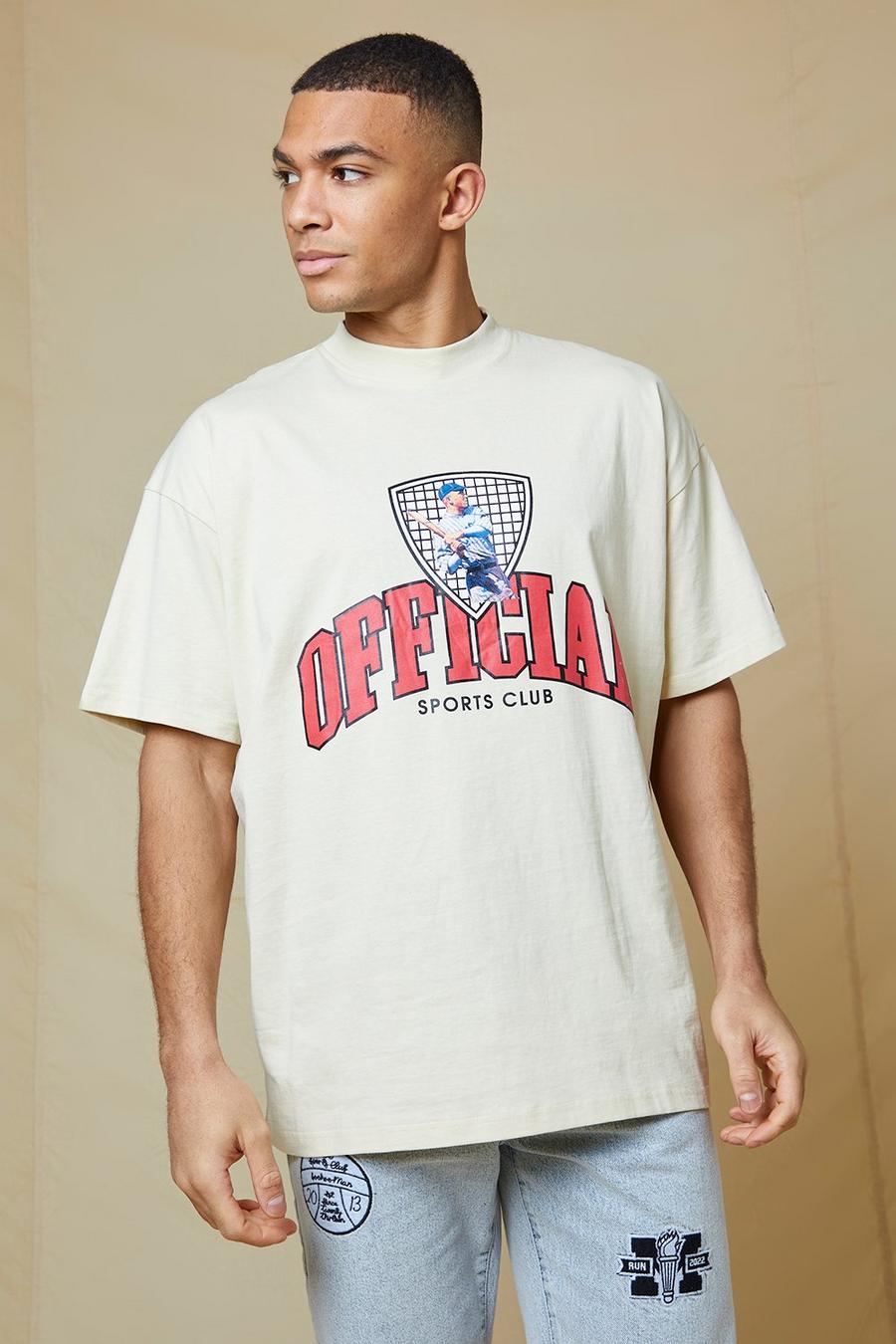 Camiseta oversize Official universitaria, Ecru blanco image number 1
