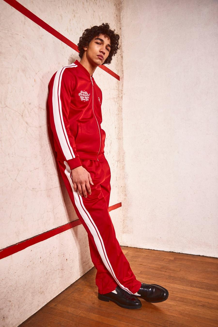 Red Tricot Bomber Tracksuit With Panels image number 1