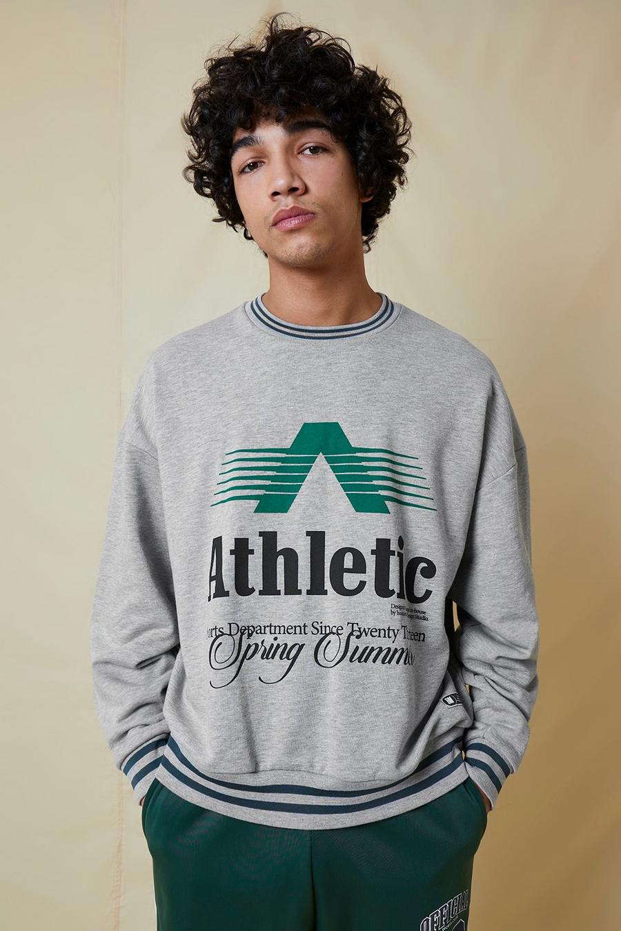 Grey marl Oversized Athletic Sports Rib Sweater image number 1