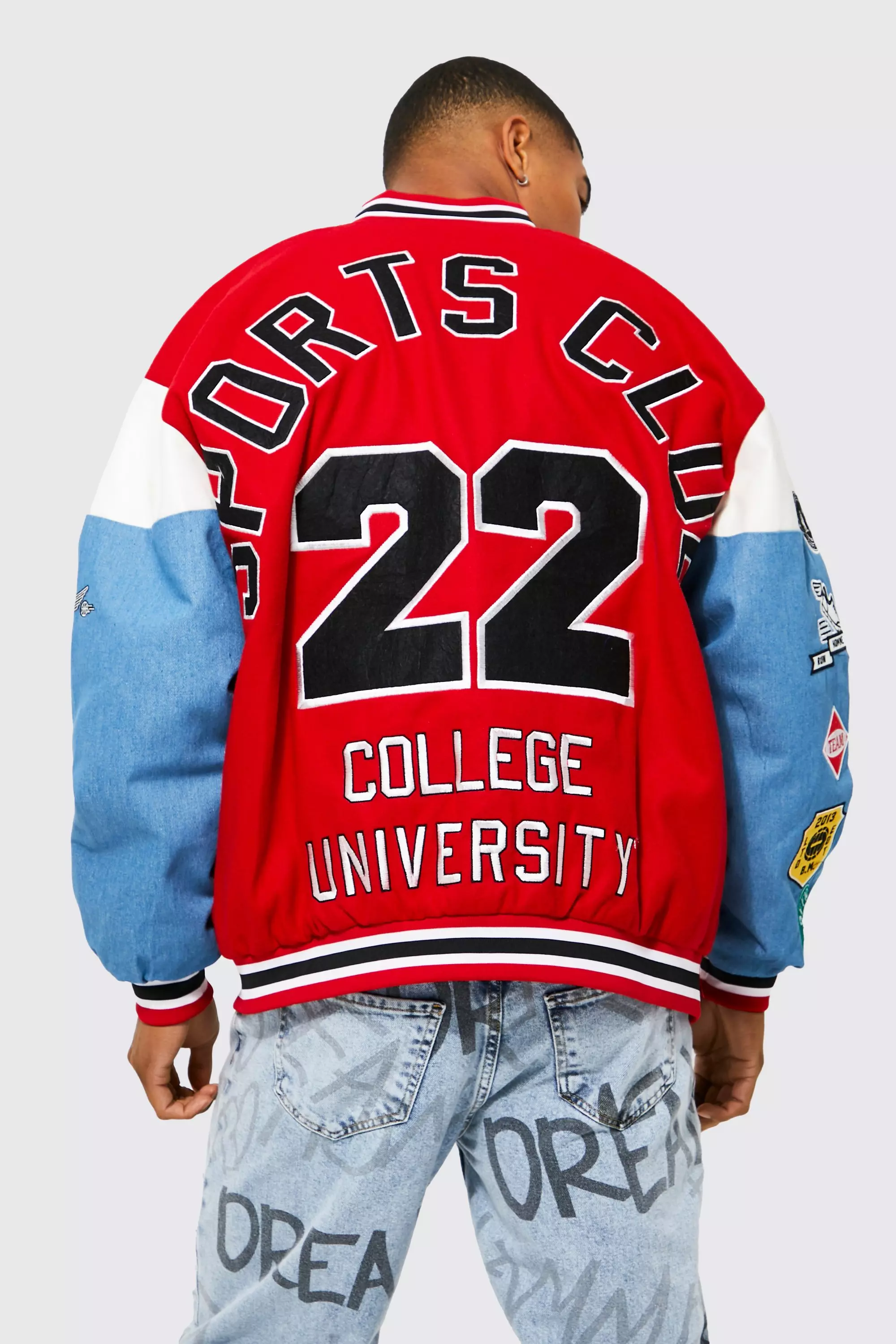 Oversized Sports Club Badge Varsity Jacket