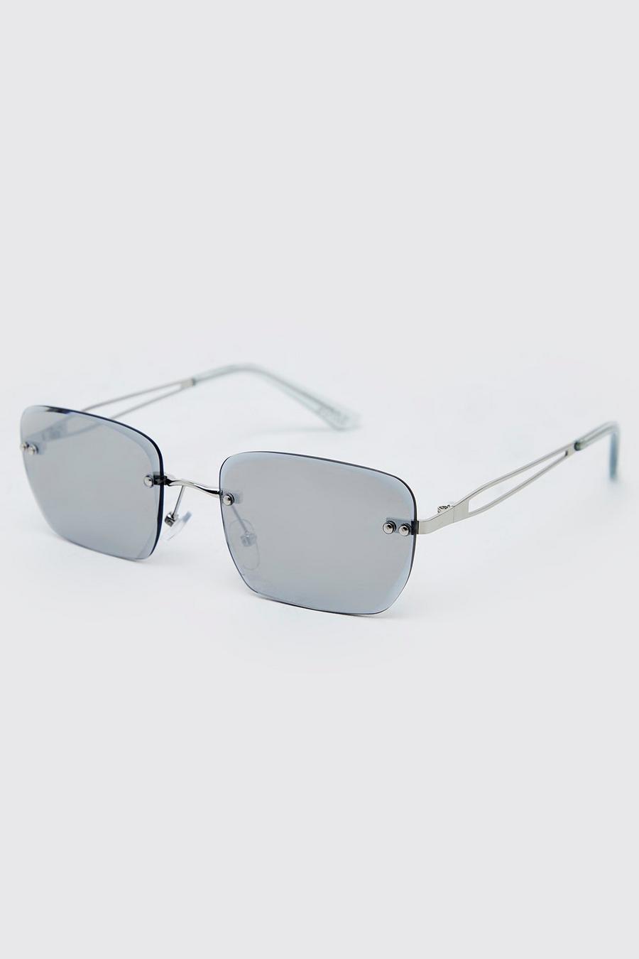 Gafas de sol metálicas sin montura cuadradas biseladas, Silver image number 1
