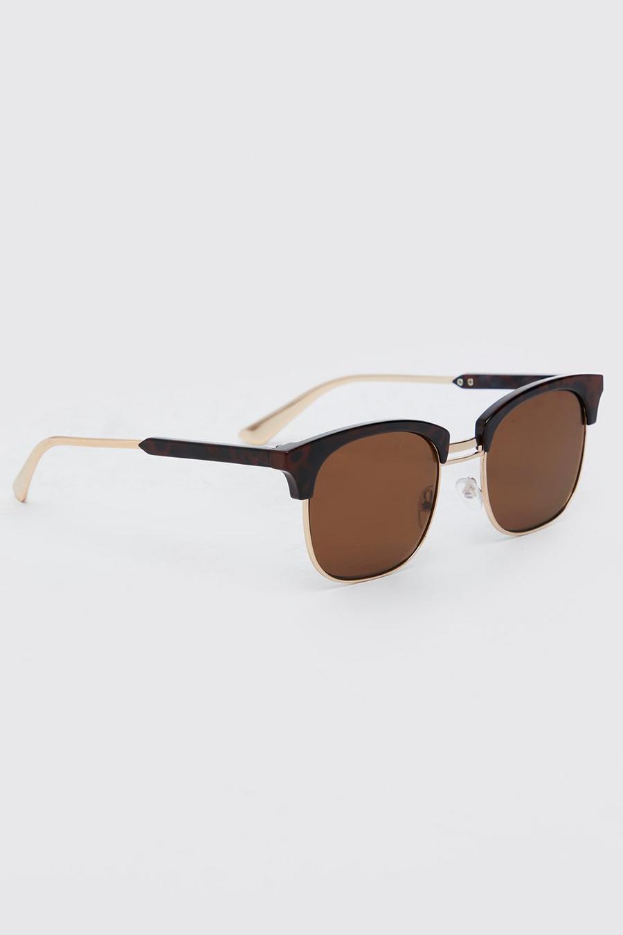 Brown Half Frame Retro Sunglasses image number 1