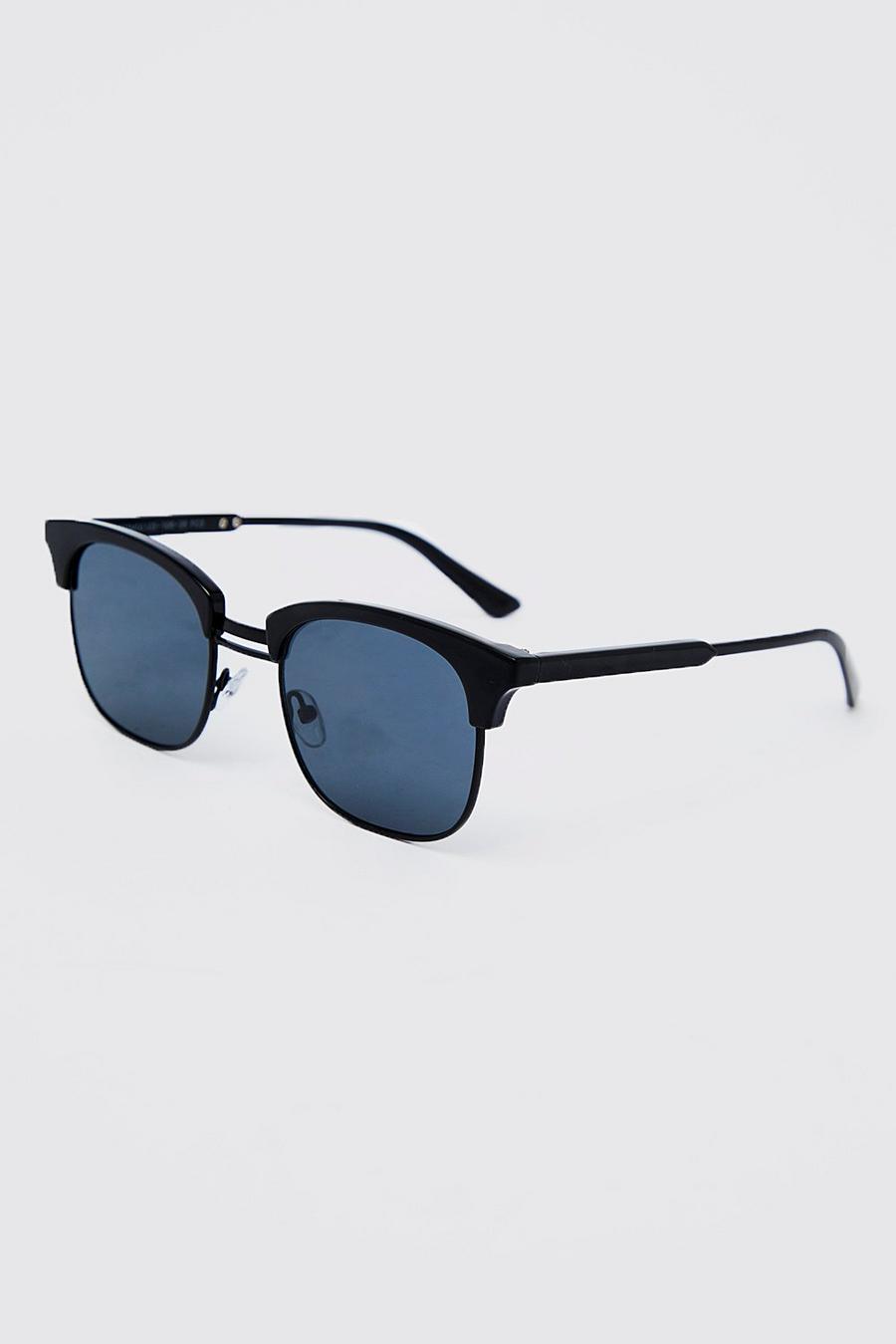 Black Half Frame Retro Sunglasses image number 1