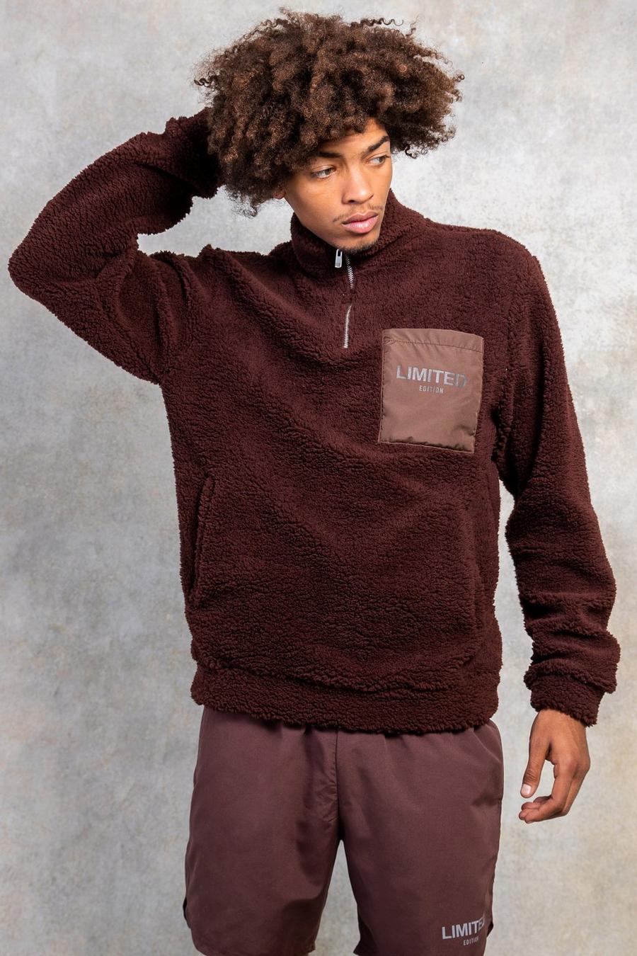 Chocolate brown Limitted Neutrals Borg Funnel Neck
