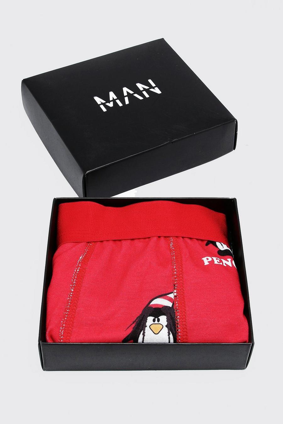 Red Xmas Penguin Aop Boxed Boxers image number 1