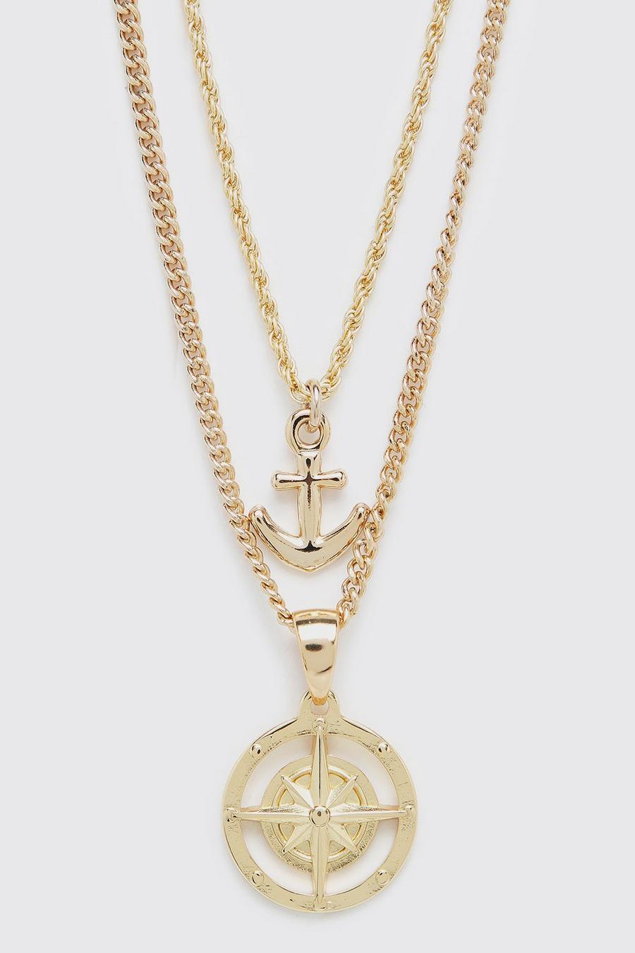 Gold metallic Double Layer Chain With Anchor And Compass