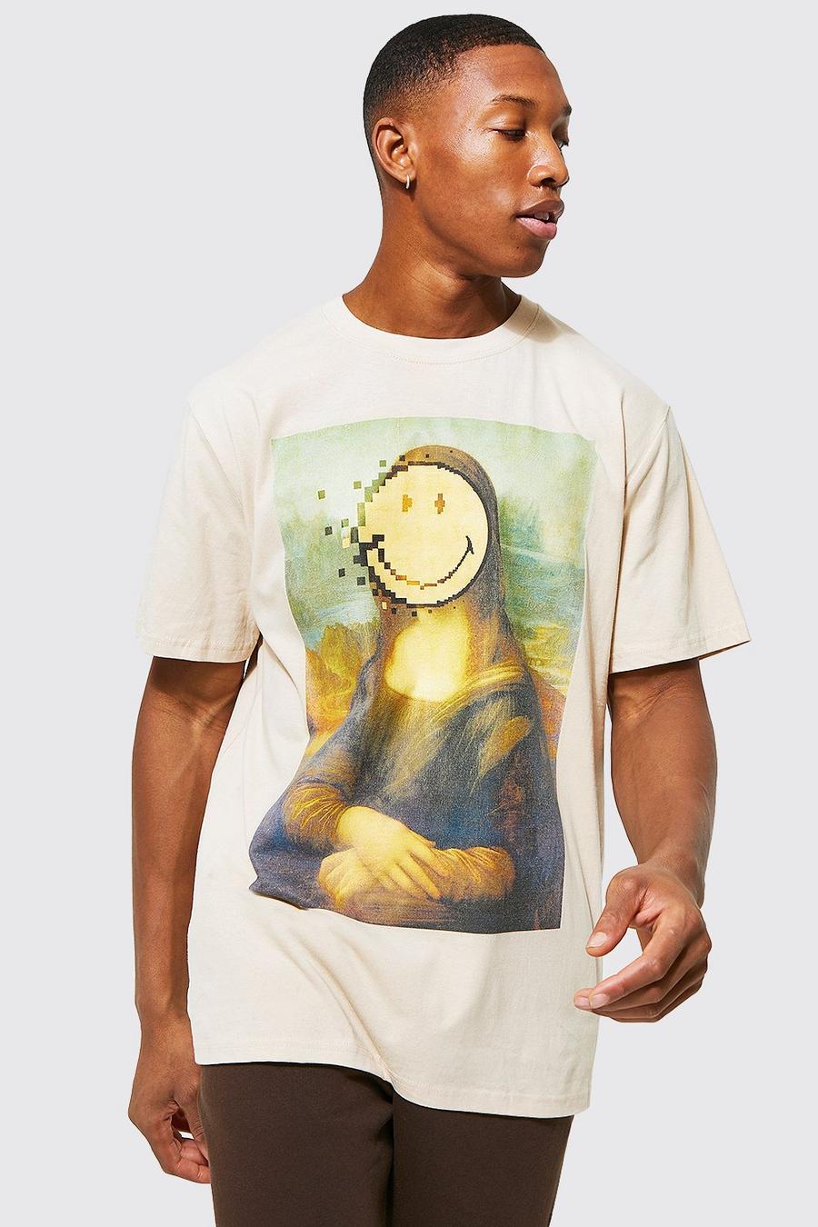 Oversize T-Shirt mit Smiley-Print, Sand image number 1