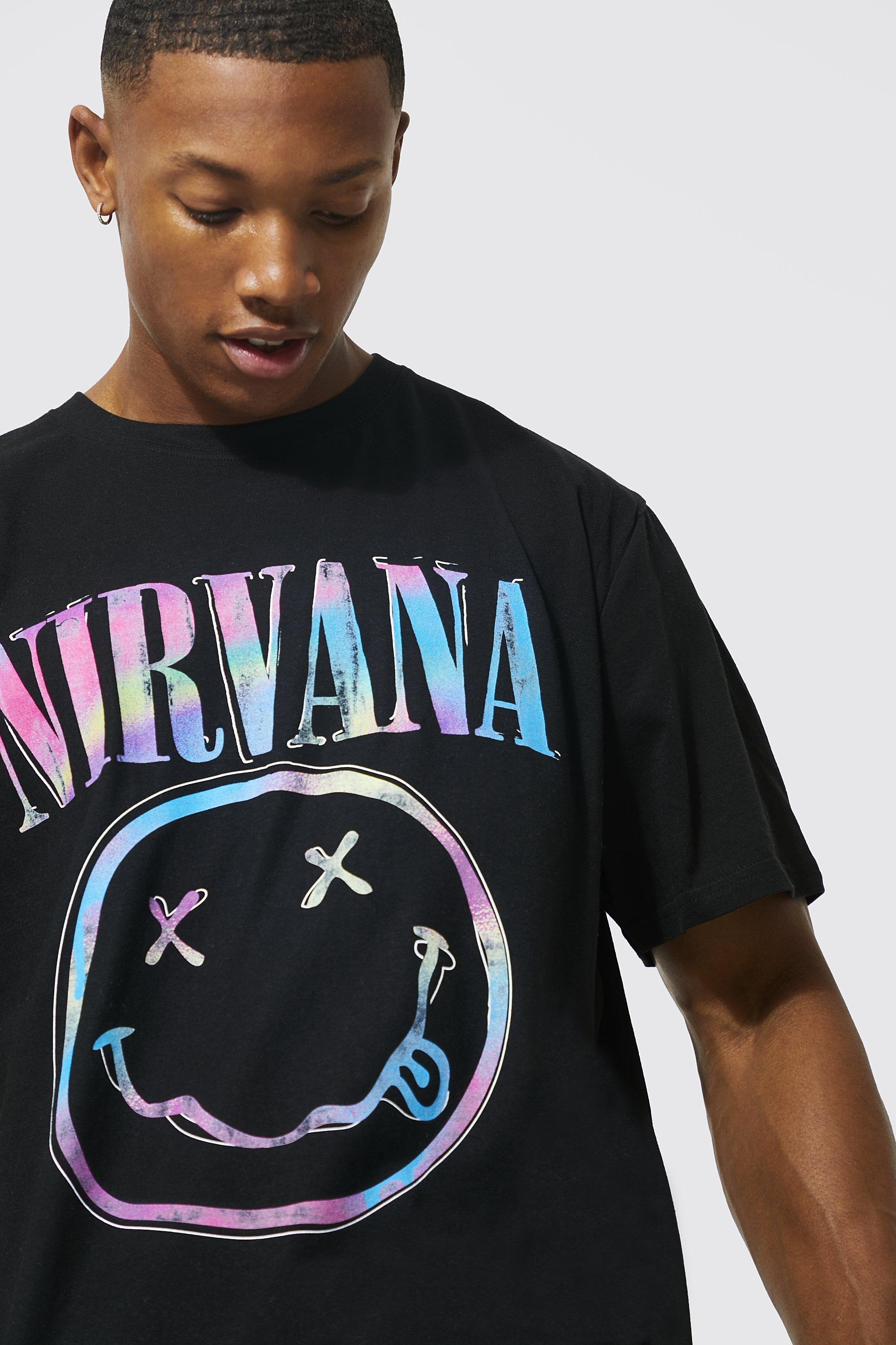 Men s Oversized Nirvana License T shirt Boohoo UK