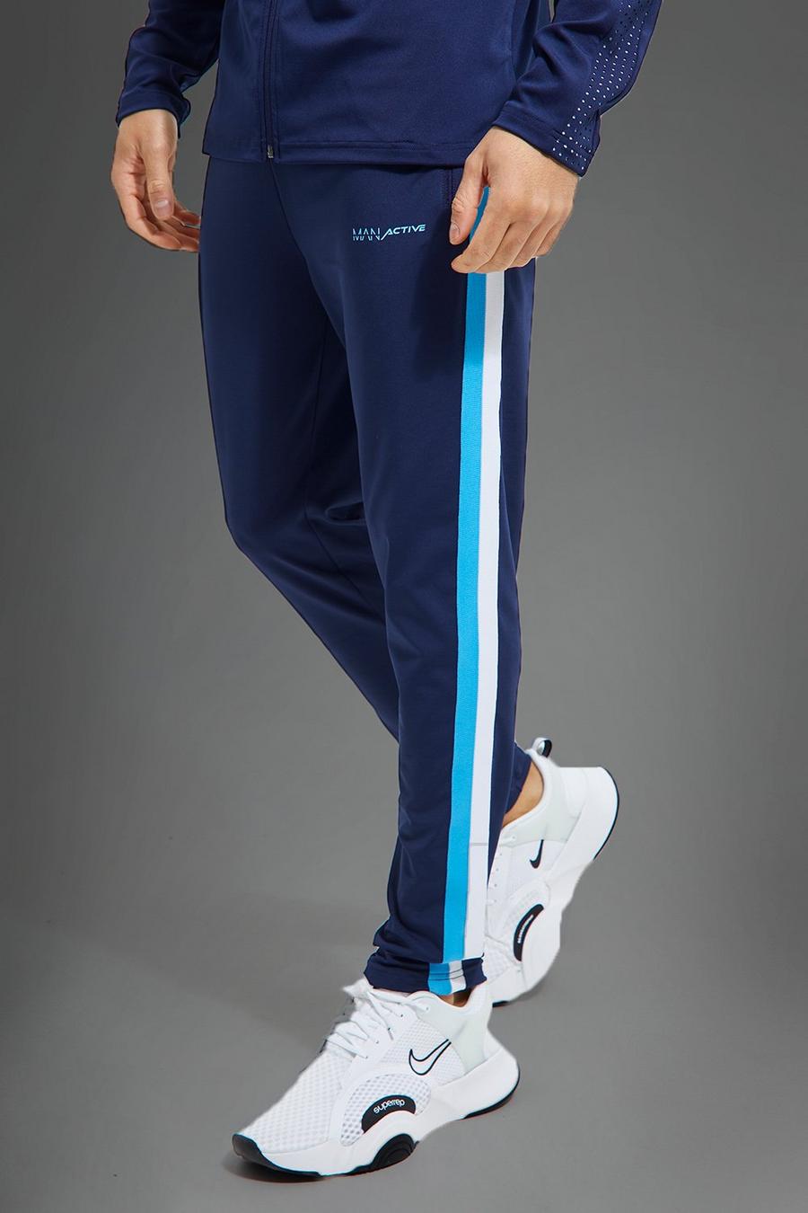 Navy blu oltremare מכנסי ריצה לאימונים בצבעים מנוגדים עם כיתוב Man Active 