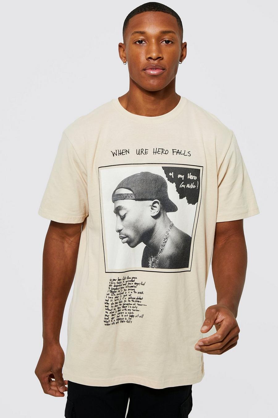 Sand Oversized Tupac Word Print License T-shirt  image number 1