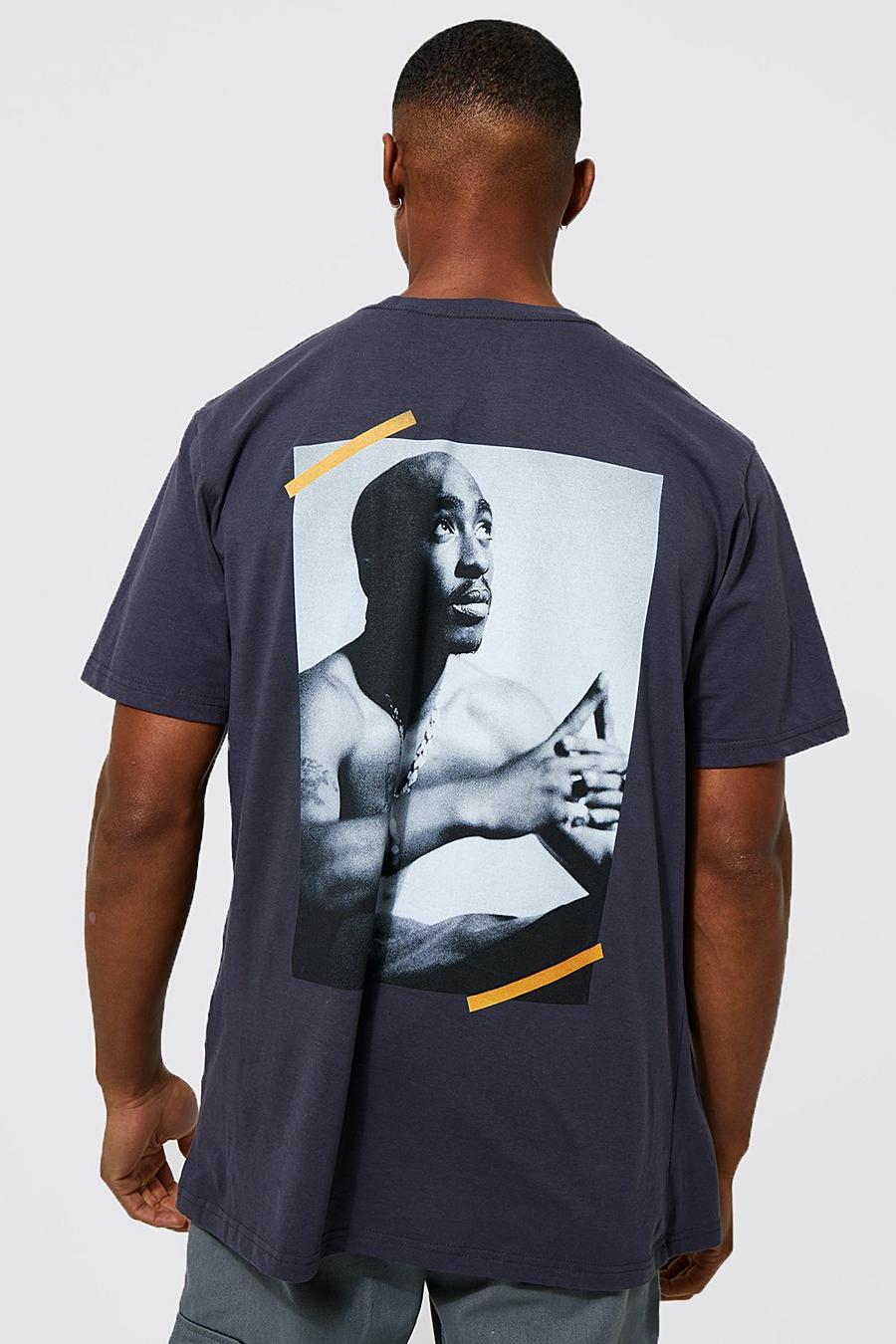 Charcoal Oversized Tupac Word Print License T-shirt image number 1