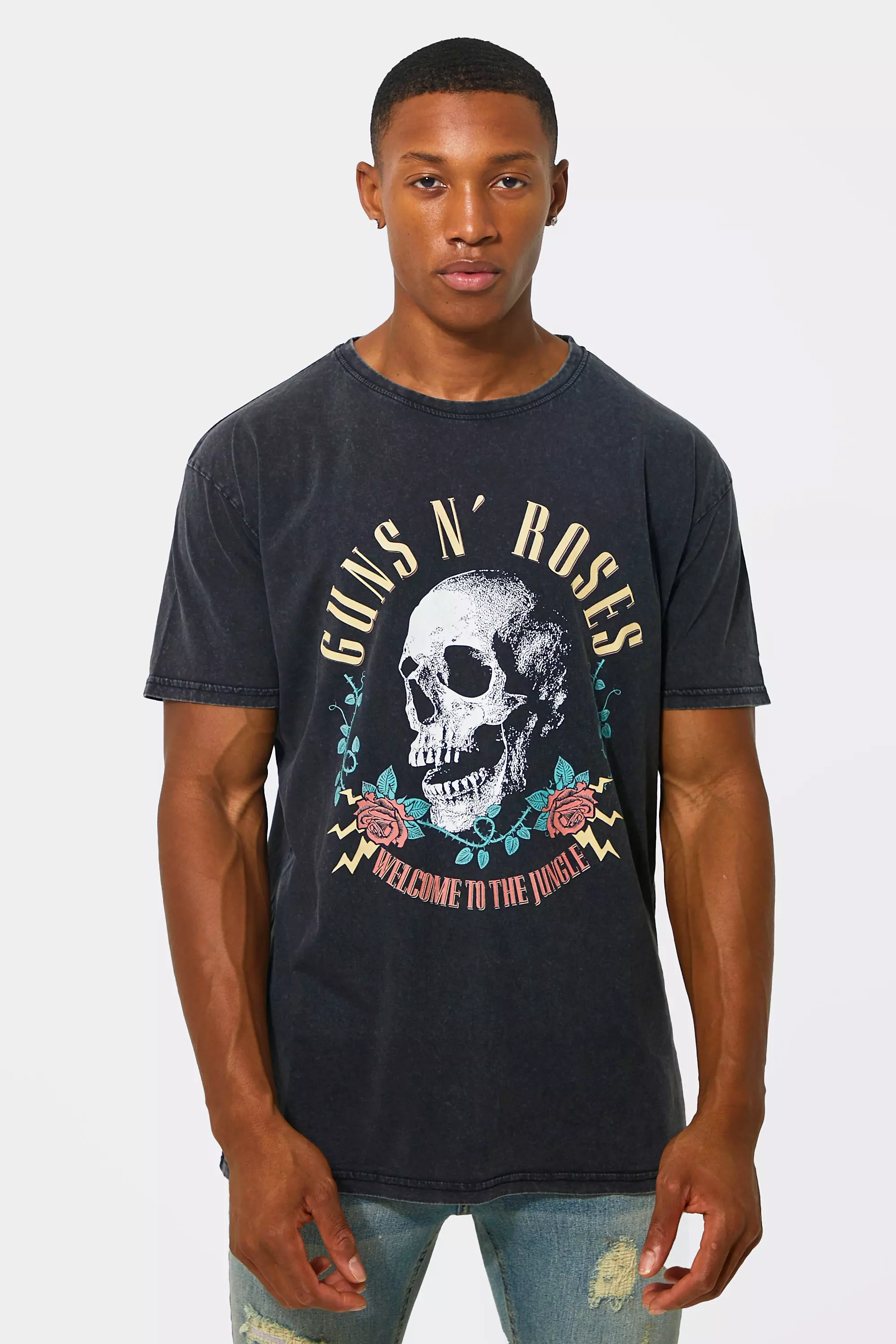 boohoo Guns N Roses Back Print Crop Band T-Shirt - White - Size L