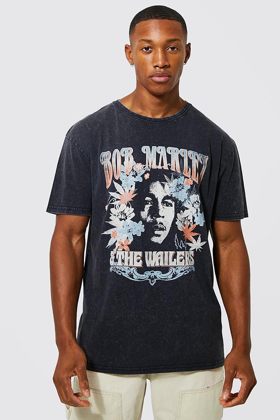 T-shirt oversize délavé à imprimé Bob Marley, Charcoal image number 1