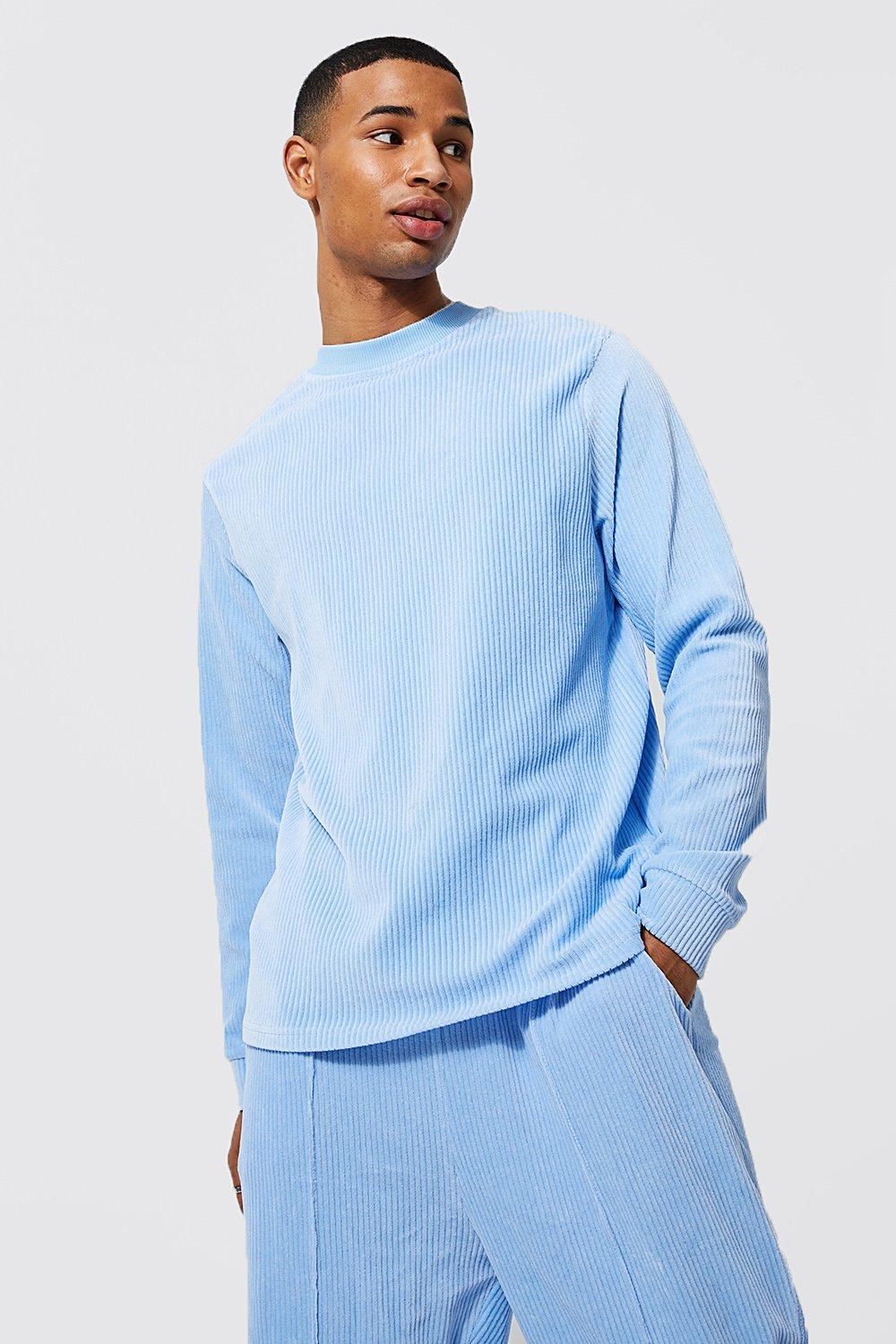 Crew Rib Velour Set - Blue