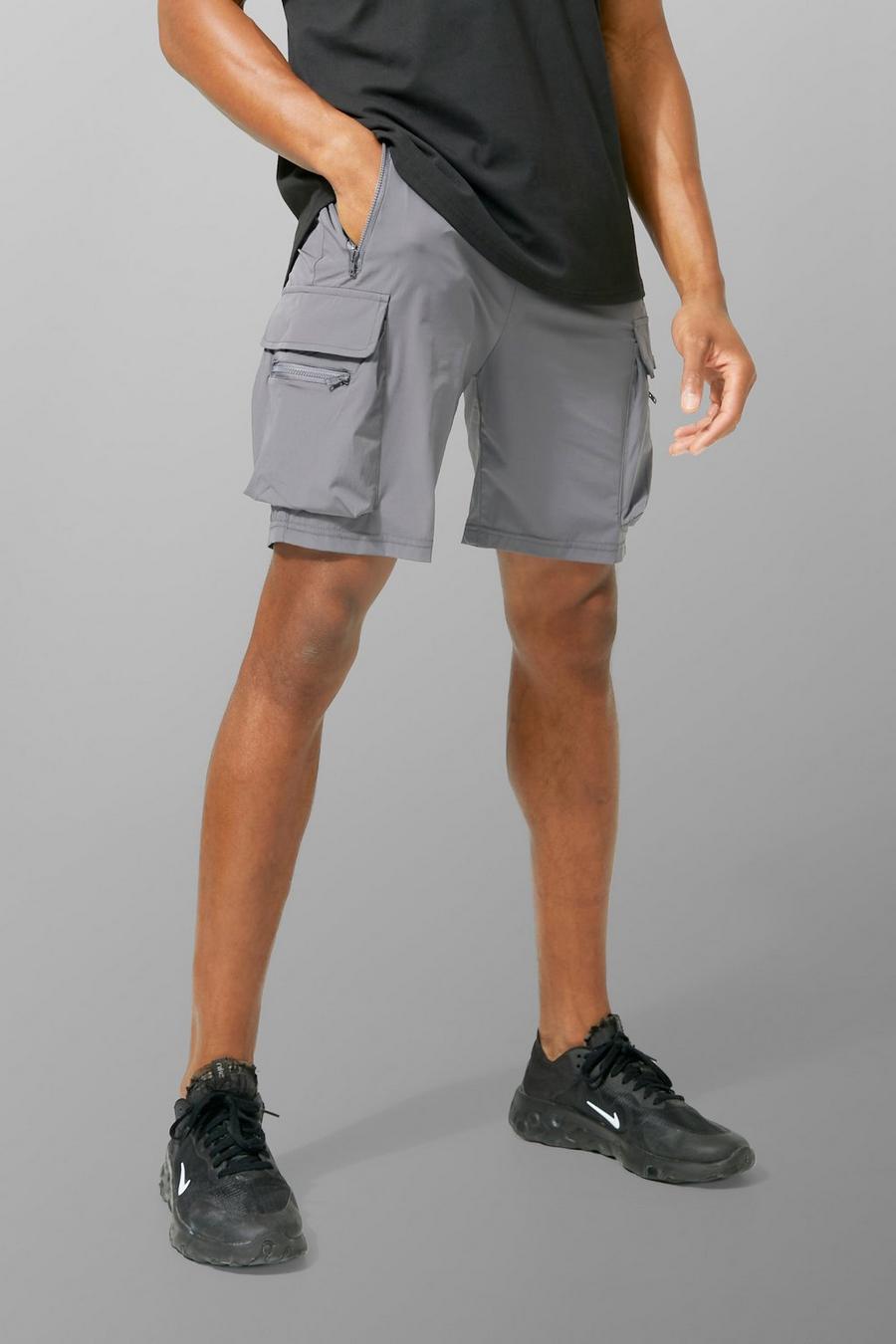 Man Active Cargo-Shorts, Charcoal