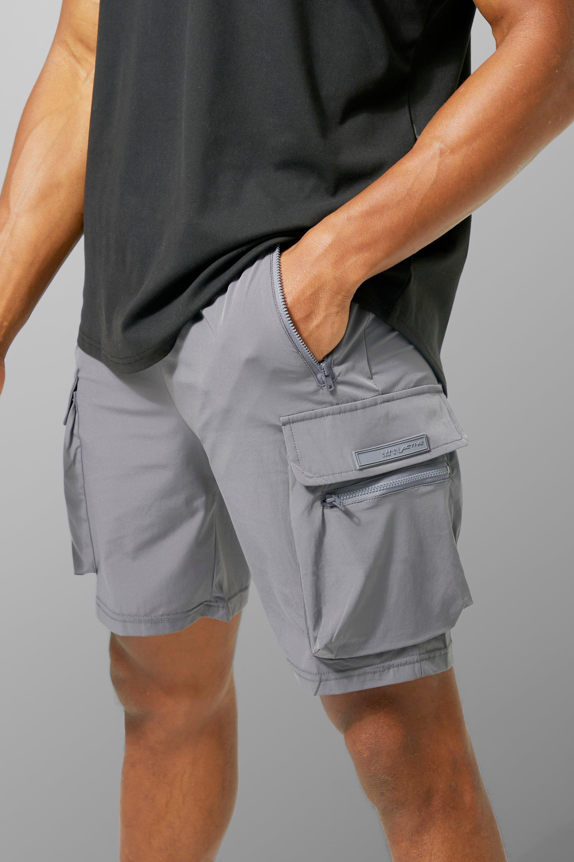 Boohoo Denim Man Active Acid Wash Cargo Jersey Shorts in Charcoal Grey Womens Clothing Shorts Cargo shorts 