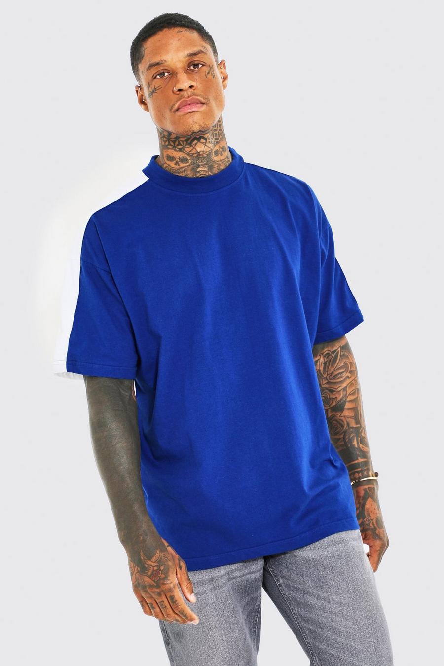 Cobalt blå Oversized Extended Neck Panel Piping T-shirt