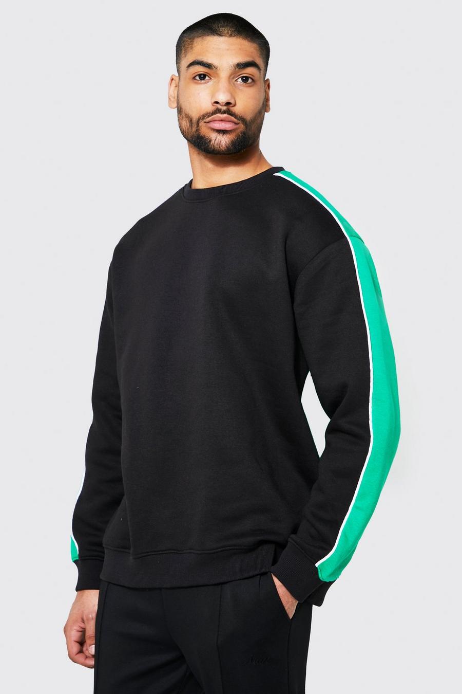 Green Oversized Panel Sweater With Piping image number 1