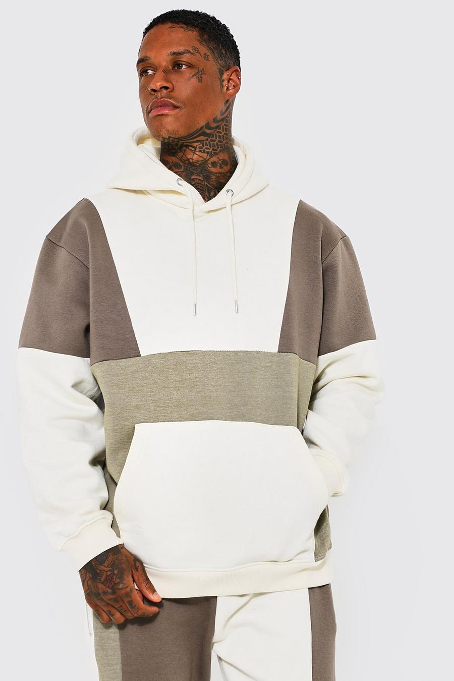 Sand Oversized Colour Block Hoodie  image number 1