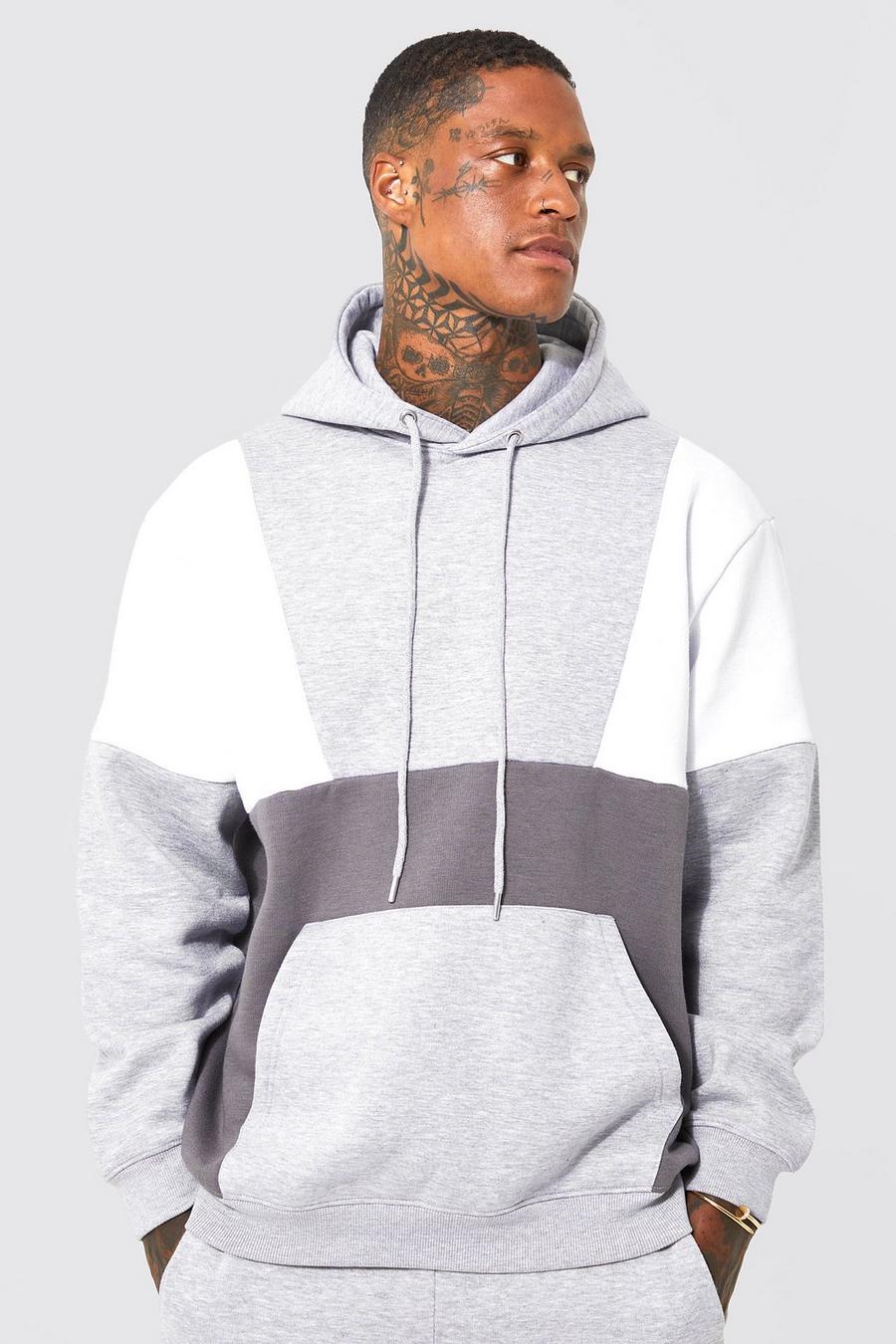 Grey marl Oversize hoodie med blockfärger image number 1