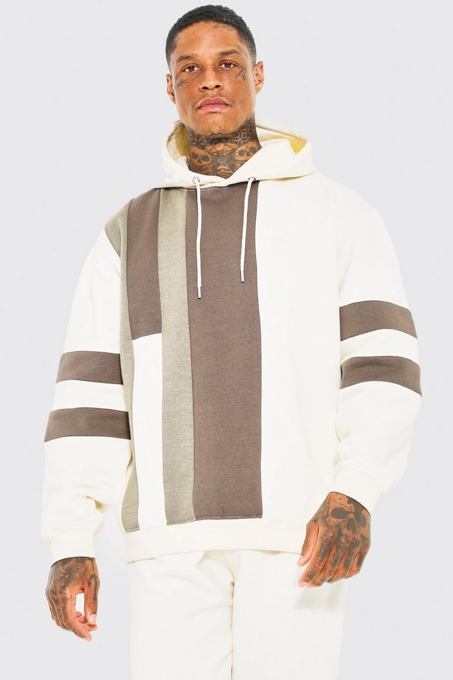 Oversize Colorblock Hoodie, Taupe image number 1