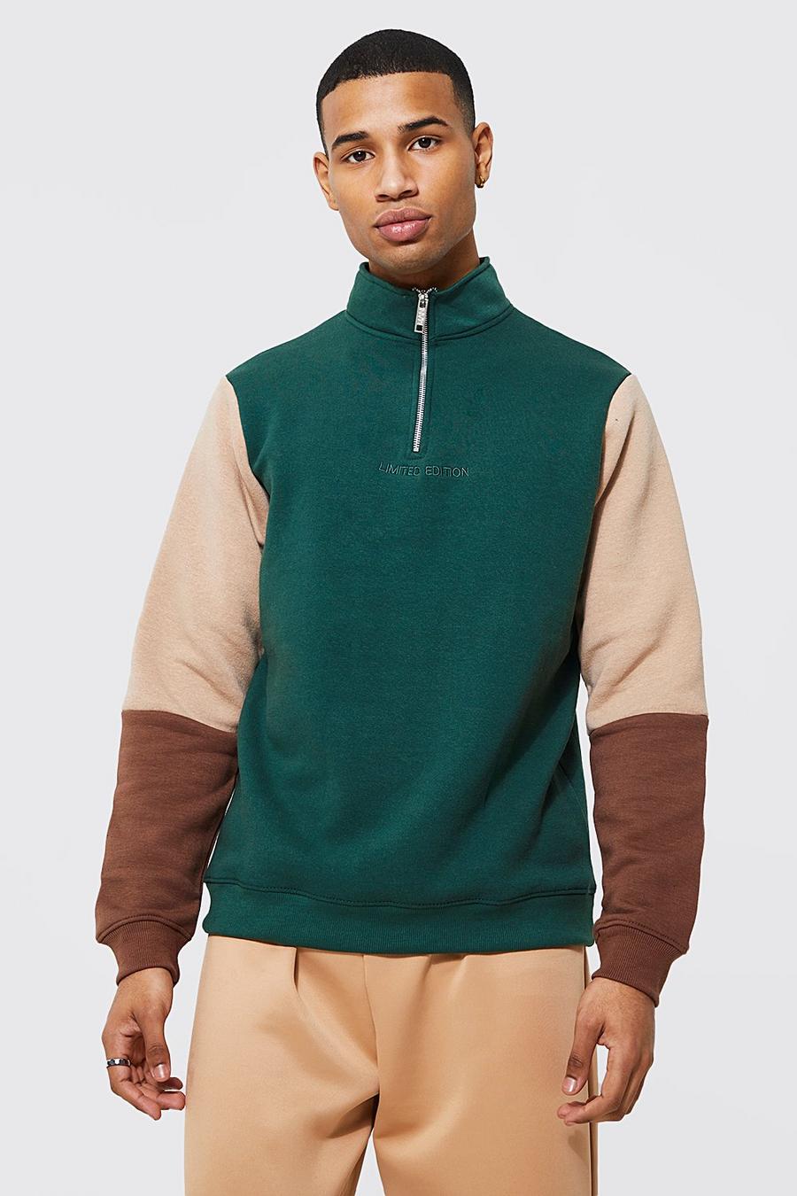 Sweat zippé style color block - Limited Edition, Dark green image number 1