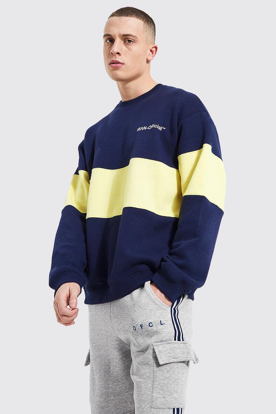 Navy Oversized Man Official Colour Block Sweater image number 1