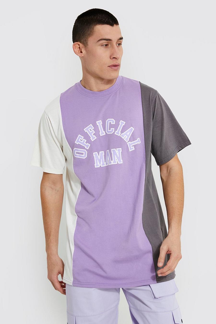 T-shirt long effet color block à imprimé, Purple image number 1
